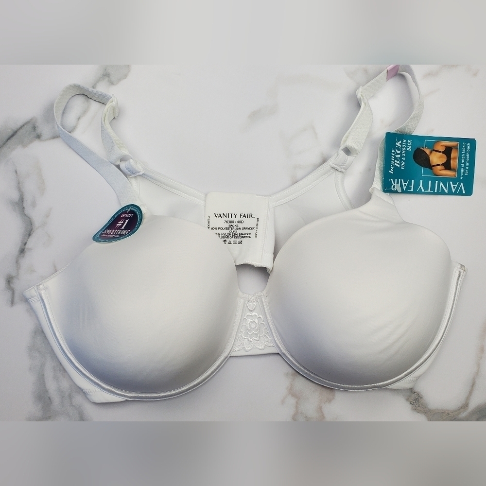 Vanity Fair lightly lined bra White Smooth Back 4-way stretch‎ Size 40D